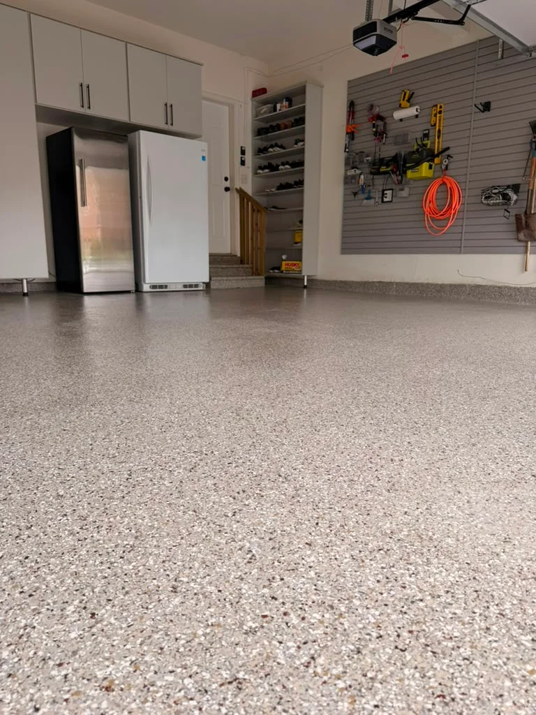 Residential garage floor epoxy coating detail