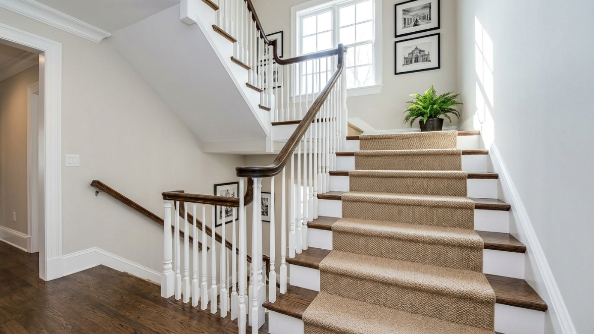 Finished staircase from carpet vs hardwood vs LVP stairs comparison project in Wilmington DE
